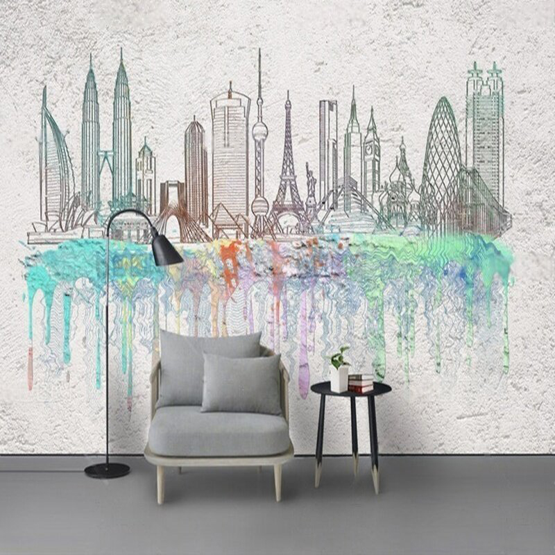 Modern watercolor city silhoue - đánh giá và giá Commercial Wallpaper Printing