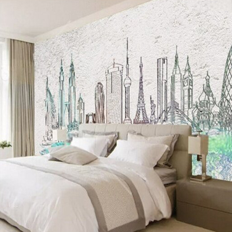 Modern watercolor city silhoue - đánh giá và giá Commercial Wallpaper Printing