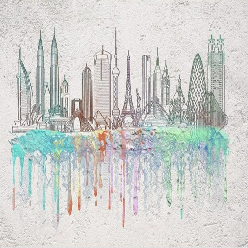 Modern watercolor city silhoue - đánh giá và giá Commercial Wallpaper Printing